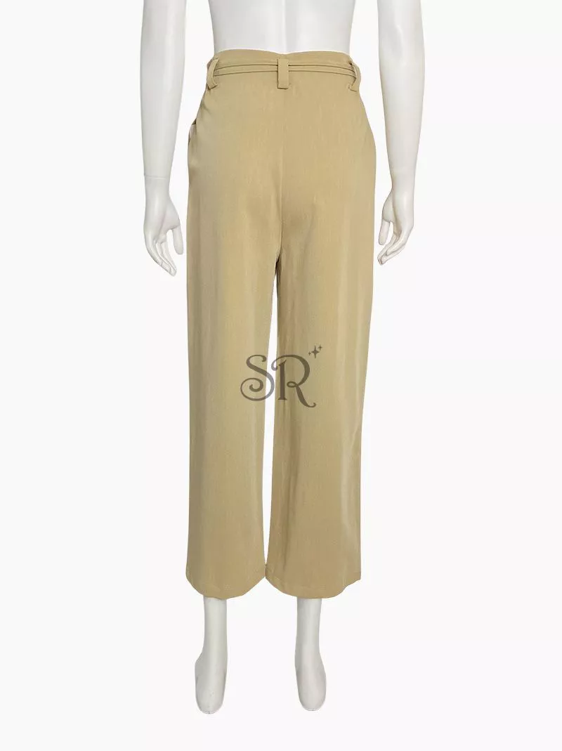 Kaki High Waist Belted Straight Leg Pantalon Pants