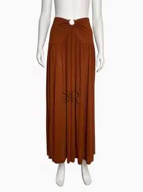 Knitted Ring Detail Gathered Yoke Maxi Skirt in Rust Color