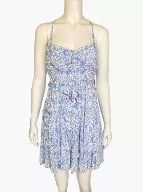 Boho Frill Detail Cami Mini Dress In Blue Floral Print