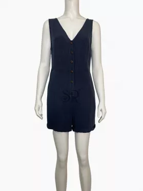 Linen V Neck Tie Front Romper