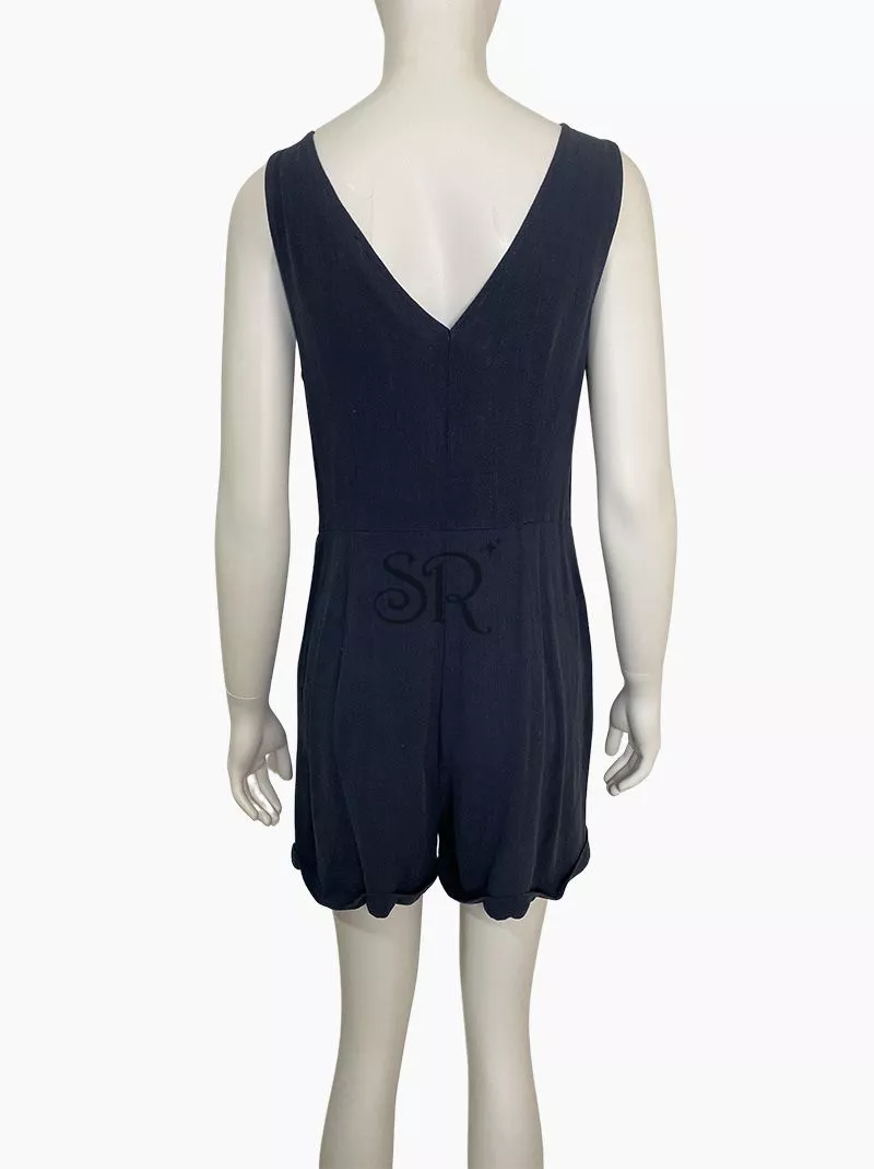 Linen V Neck Tie Front Romper