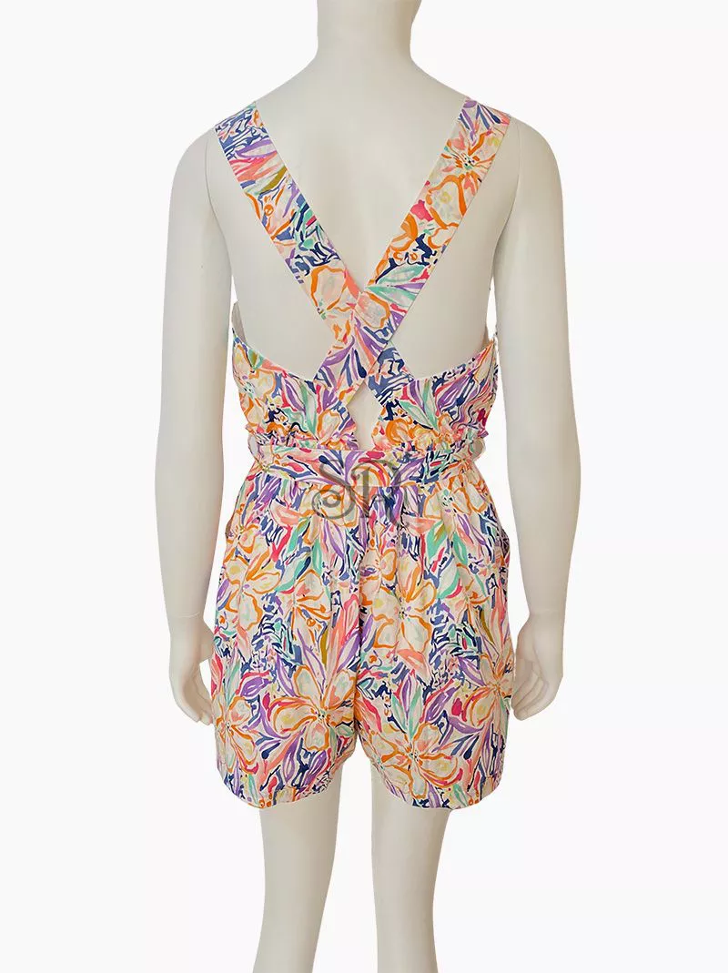 Printed Criss Cross Cotton Romper