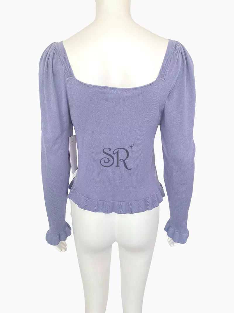 Periwinkle Drawing Front Square Neck Ruffle Sweater