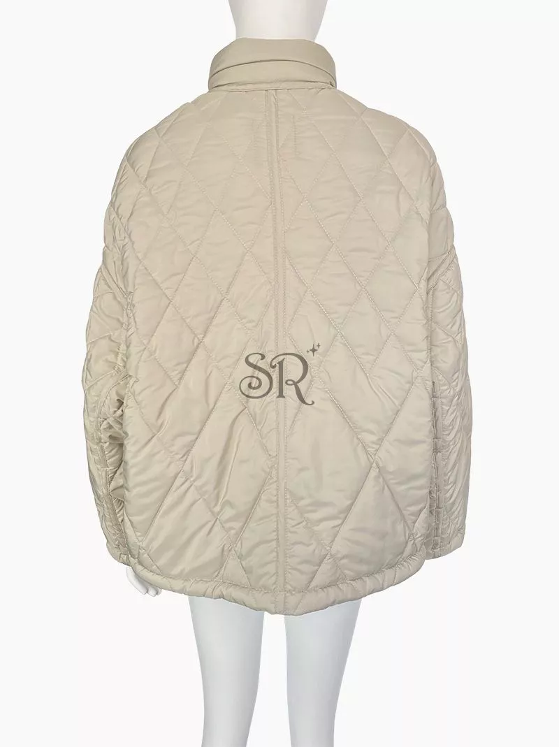 Snap Button Zip Up Drop Shoulder Quilted Coat