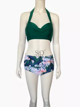 Tropical Print High Waisted Bikini Swimsuit 2pcs Set