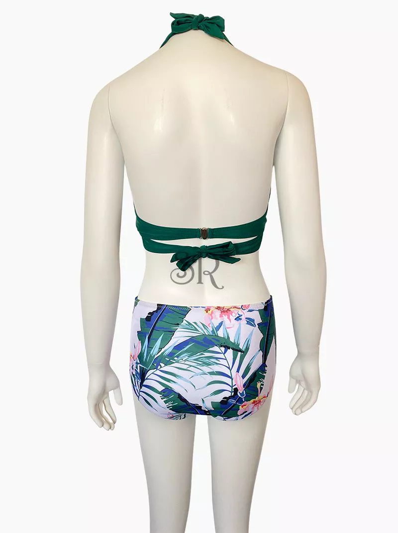 Tropical Print High Waisted Bikini Swimsuit 2pcs Set