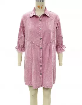 Pink Blue Washed Jeans Denim Women Ladies Casual Dress