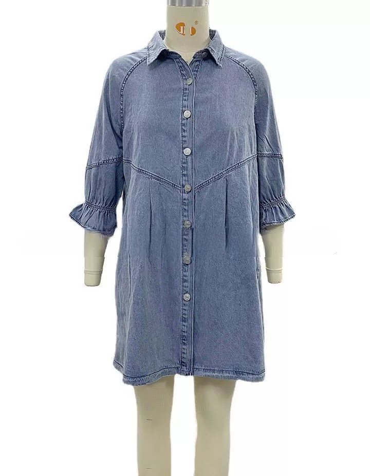 Pink Blue Washed Jeans Denim Women Ladies Casual Dress