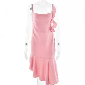 Stylish Sexy Pink Paneled Backless Slim Hip Slip Dress