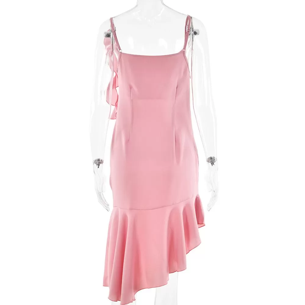 Stylish Sexy Pink Paneled Backless Slim Hip Slip Dress