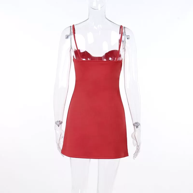 Summer Ladies Daily Casual Red Sexy Slim Slip Dress