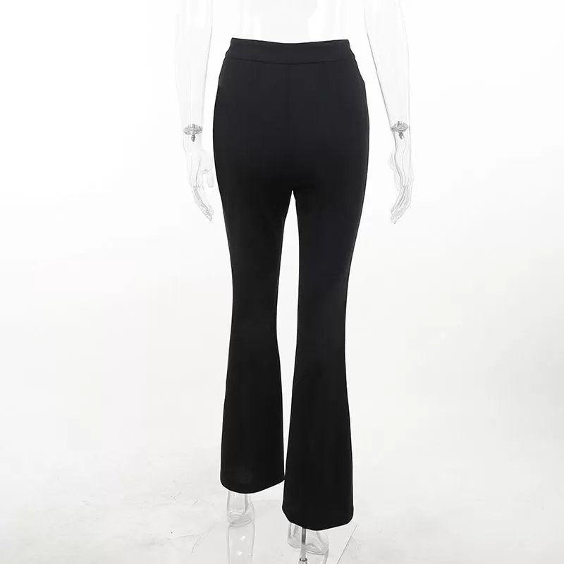 Black Paneled Sequin Design Feel Hot Girl Sexy Sheer Slim Pants For Lady