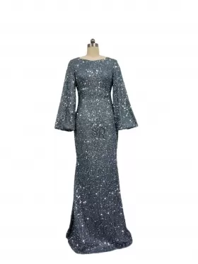 2023 Autumn fashion bag hip sequin flared sleeve long evening gown